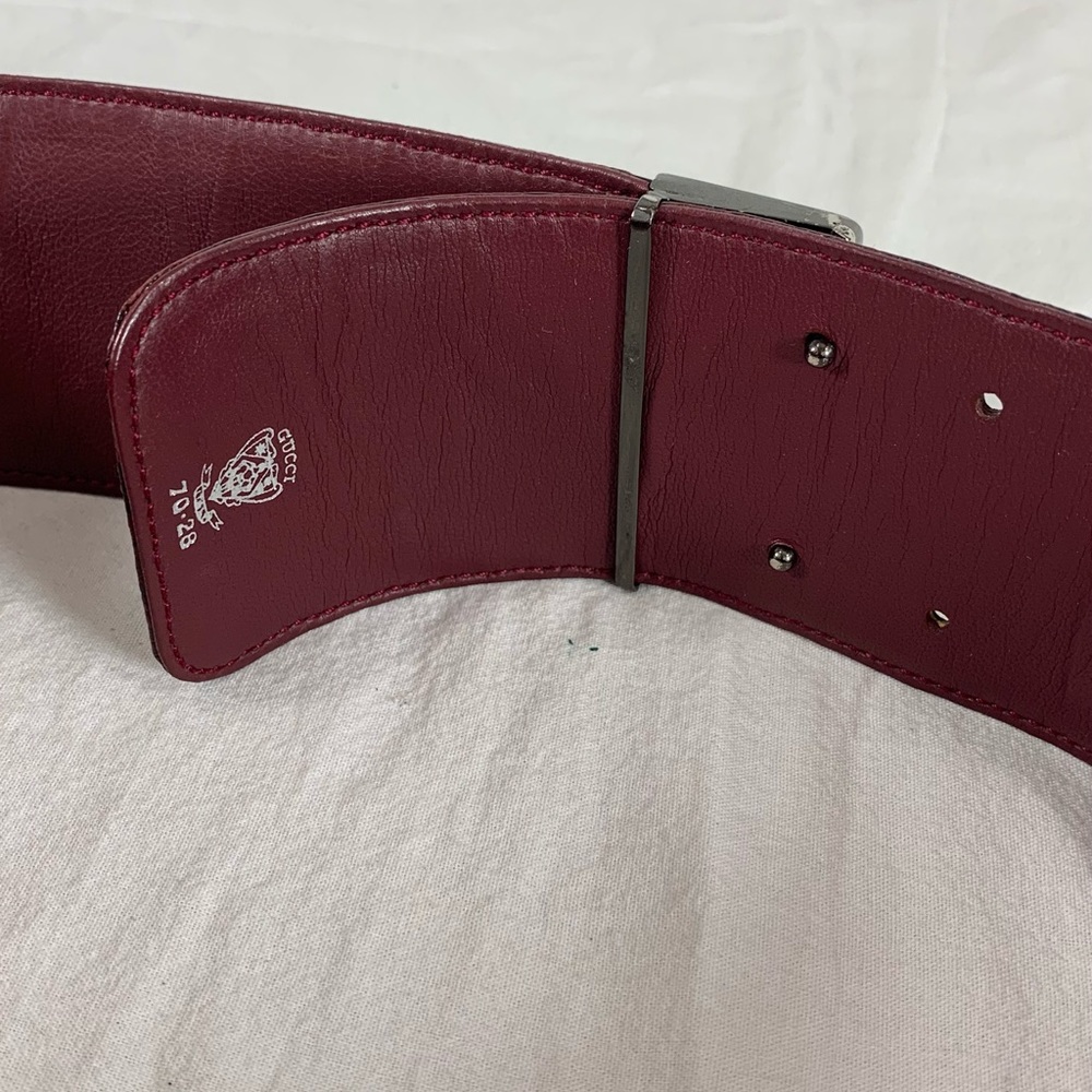 GUCCI Wide Burgundy Lizard and Leather Belt 70-28 - Picture 7 of 12